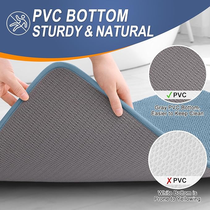OLANLY Memory Foam Large Bathroom Rugs 59x35, Absorbent Bath Mat, Airy Blue | Soft Quick Dry Bath Mat Rugs, Non-Slip, Machine Washable Mat for Bathroom Floor, Tub and Shower, Home Decor Accessories
