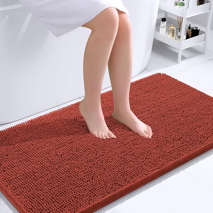 OLANLY Large Bathroom Rugs 40x24, Soft Absorbent Chenille Bath Rugs, Rubber Backing Quick Dry, Machine Washable Bath Mats for Bathroom Floor, Tub and Shower, Home Decor Accessories, Rustic Terracotta