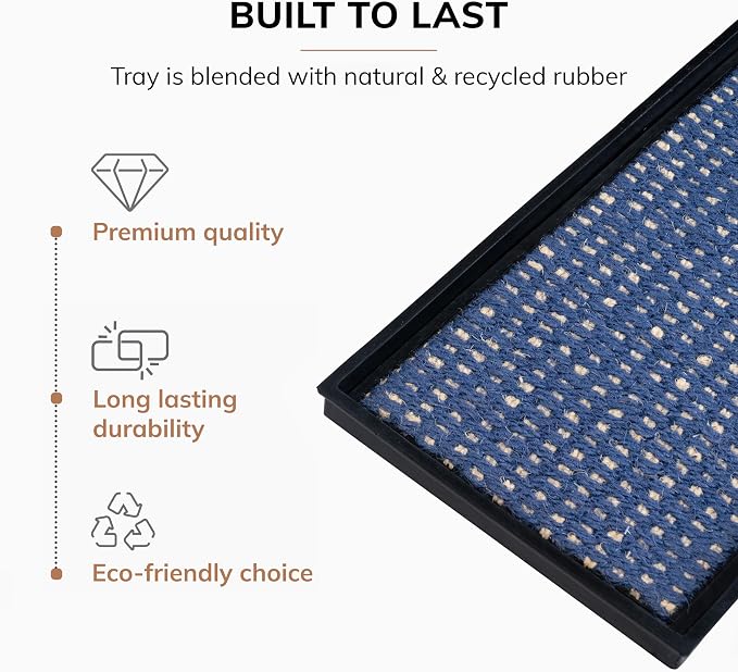 Anji Mountain Heavy Duty Waterproof Rubber Shoe Storage Mat Organizer/Boot Storage Tray Multi Use For Entryway with Coir, Blue and Ivory Insert, Fits 2 Pair (24.5" Wide)
