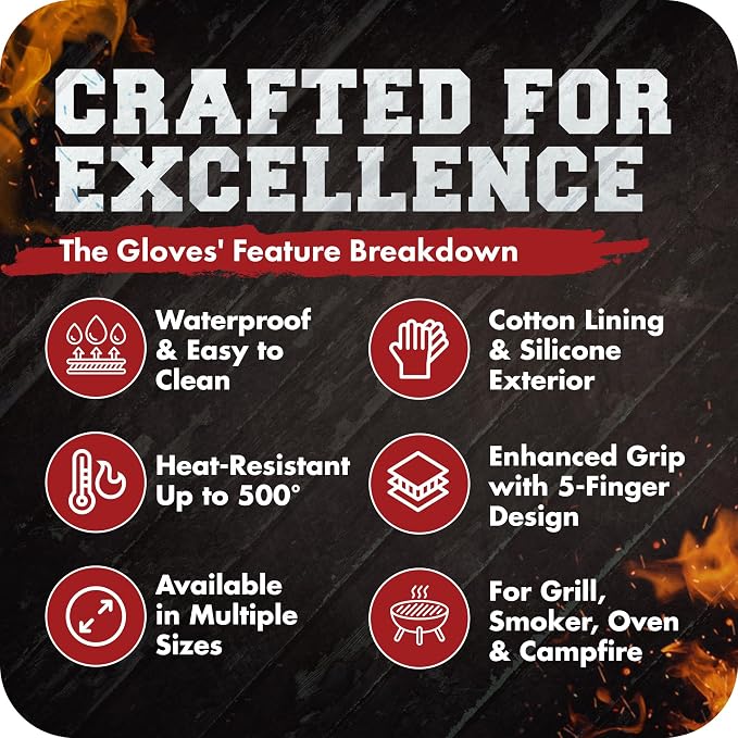 KITCHEN PERFECTION Silicone Smoker Oven Gloves-Extreme Heat Resistant BBQ Gloves-Handle Hot Food Right on Your Grill Fryer & Pit|Waterproof Grilling Cooking Baking Mitts|Superior Value Set +3 Bonuses | Waterproof, 5-Finger Design For A Better Grip, for...