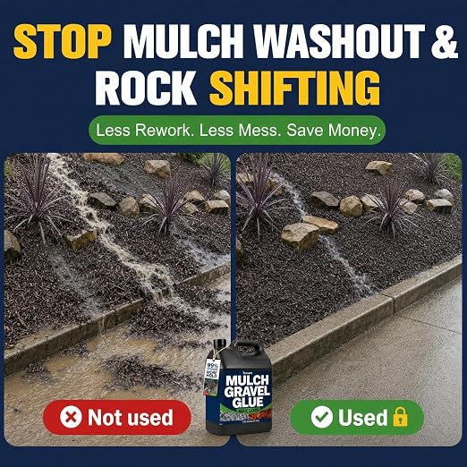 Teexpert Rock Glue for Landscaping: 1 Gallon Dry-Clear Mulch Binder Water-Based Landscape Gravel Adhesive for Pea Gravel, Lock Stones, Rubber Mulch, Wood Chips in Place, Garden Beds, Walkways & Patios