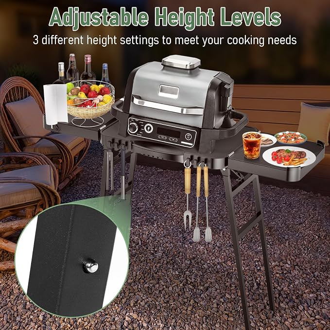 Pizza Oven Table Compatible with Ninja Woodfire | 51 x 17 in tabletop, adjustable-height frame, raised guardrail, for Blackstone griddles