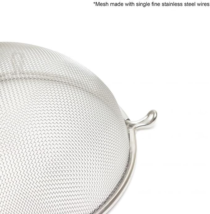 TrueCraftware- 8-Inch Single Fine Mesh Strainer Stainless Steel 6-1/2" Handle Length Wooden Handle- Kitchen Utensil Food Strainer Skimmer Spoon for Cooking Sieve Sifters Rice Pasta Fruits Vegetable
