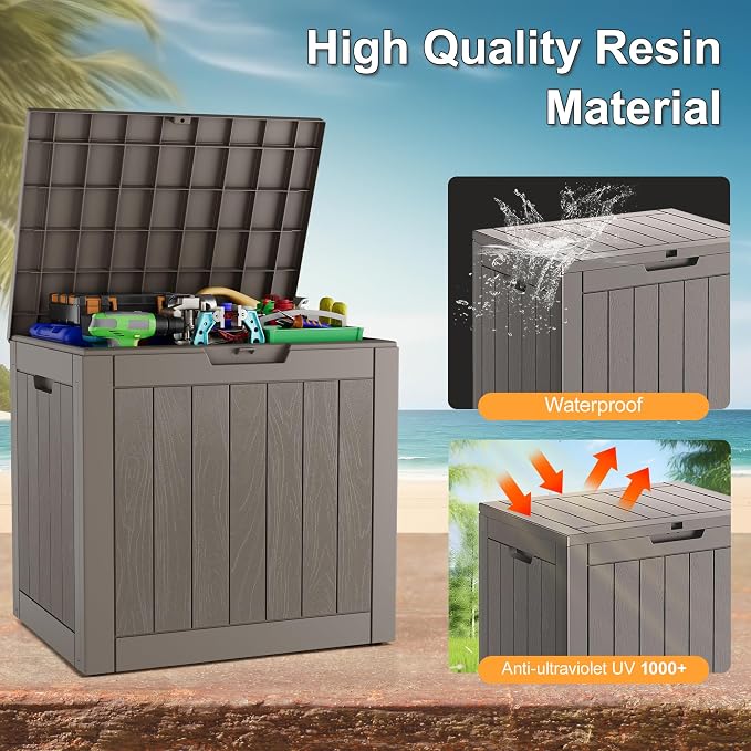 32 Gallon Outdoor Storage Box 2 Pack All-Weather Deck Box for Patio Furniture, Package Deliveries, Garden Tools, Pool Supplies & Cushions, Grey