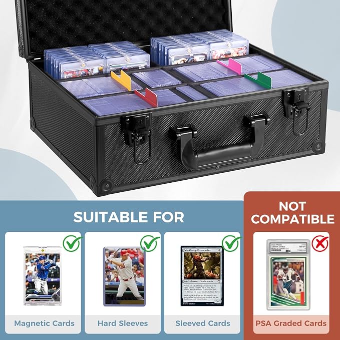 Top Loader Storage Box, Trading Card Case for Sports Cards, Fits 3" x 4" 35PT Hard Sleeves with 18 Color Separators & 6 Foam Dividers, Card Box Holders 610+ Top Loaders, 140+ Magnetic Holder