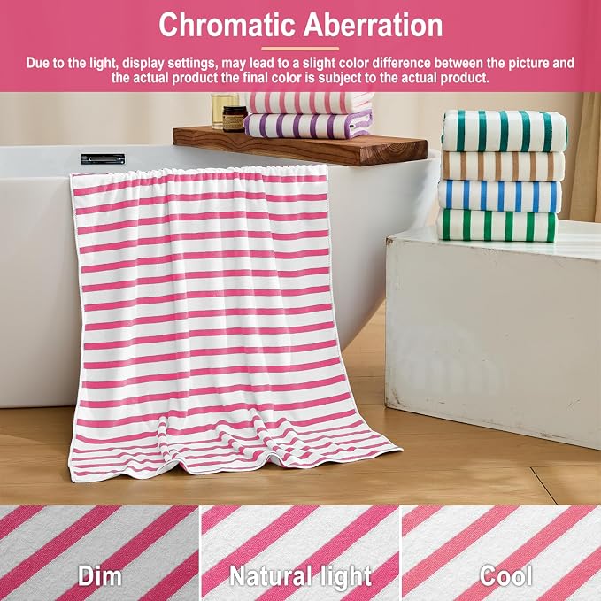 JML Microfiber Beach Towels Set of 6, 27" x 55", Cabana Stripe Pink | Hanging Loop, Soft, Absorbent & Quick Dry, Lint Free, Fade Resistant, for Summer Party, Swimming, Pool, Yoga, Camping