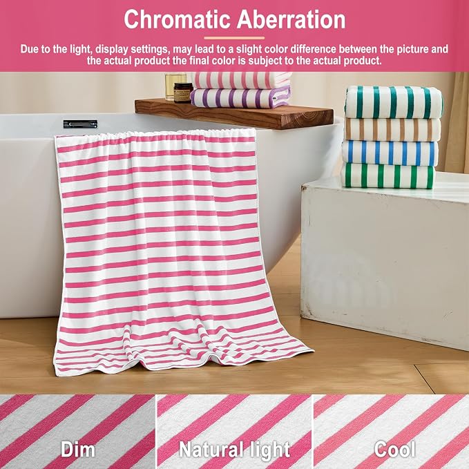 JML Microfiber Beach Towels, 4 Pack, 27" x 55", Stripe Pink | Soft, Super Absorbent, Fast Drying Bath Towel Set for Swimming, Pool, Summer Beach Party
