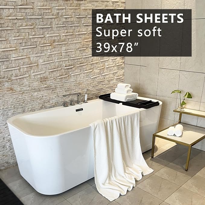 YTYC 39x78 Bath Sheets,Towels for Bathroom,White,2-Pieces | Extra Large Bath Towels, Super Soft,Highly absorbent,Hanging Loop,Quick Drying,Light Weight,80% Polyester