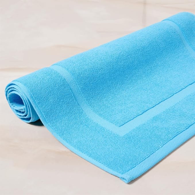 SALBAKOS 2-Piece 100% Turkish Cotton Bath Mat Towel, 20x34 inch, Aqua | Bathroom Floor Towels, Thick Soft Most Absorbent Quick-Dry Durable Large Size Foot Rug, Premium Hotel Quality Made in Turkey