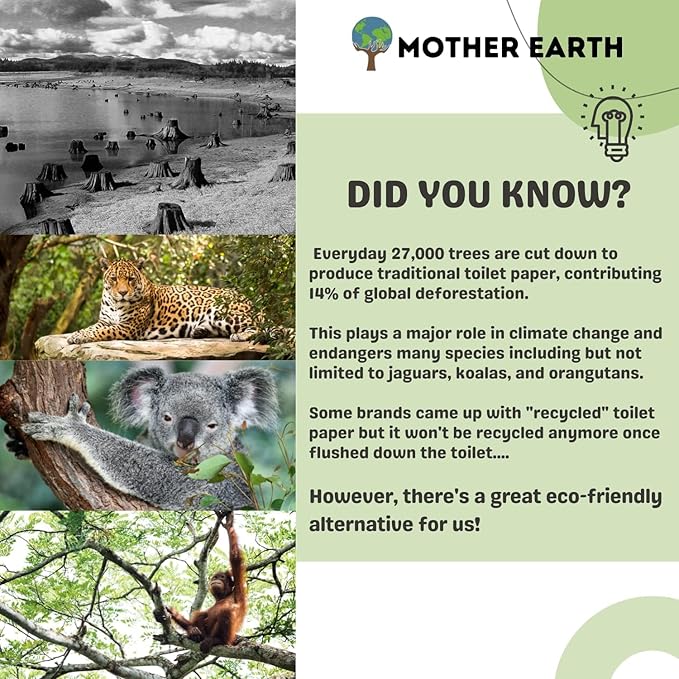 MOTHER EARTH Bamboo Toilet Paper - Ultra Soft & Strong 3-Ply Bath Tissue, 400 Sheets Per Roll, Hypoallergenic & Septic Safe, Mega Rolls, Pack of 3 Rolls