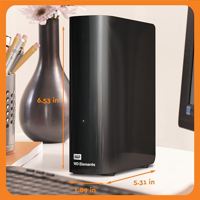 Western Digital 22TB Elements Desktop External Hard Drive, USB 3.0 external hard drive for plug-and-play storage - WDBWLG0220HBK-NESN