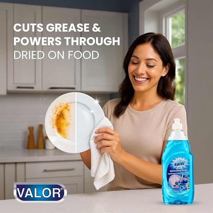 Valor Dishwashing Liquid, 25 fl oz – Dish Soap for Kitchen & Bathroom, Grease-Fighting, Gentle on Hands, Fast Rinse, Eco-Friendly Biodegradable Formula (25 fl oz (Pack of 1), Oxy Power)