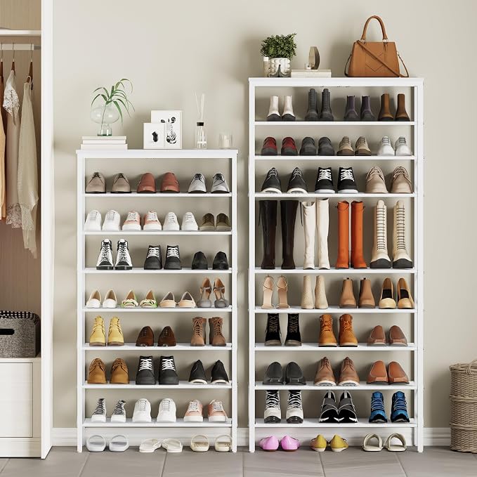 YATINEY 8 Tier Shoe Rack, Shoe Storage Organizer, Large Capacity Shoe Shelf Holds 32 Pairs of Shoes, Sturdy and Stable, for Entryway, Hallway, Closet, Dorm Room, White SS08WW