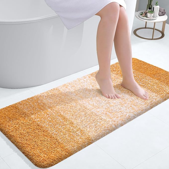 OLANLY Bathroom Runner Rugs Mat 47x20, Extra Soft Absorbent Microfiber Bath Rugs, Rubber Backing, Quick Dry, Washable Long Bath Mats for Bathroom, Tub and Shower, Home Decor Accessories, Golden Yellow