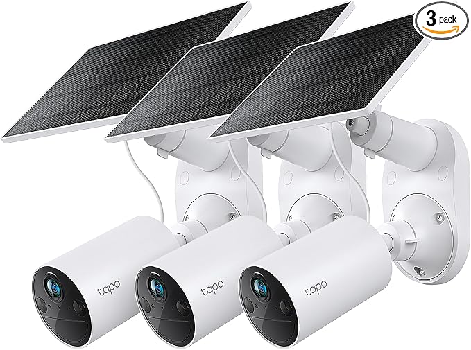 Tapo SolarCam 1080p Outdoor Wireless Security Camera, Battery Power with Solar, Person Detection, Subscription-Free Local Storage/Optional Cloud, Works with Alexa & Google Assistant, C402 KIT(3-Pack)