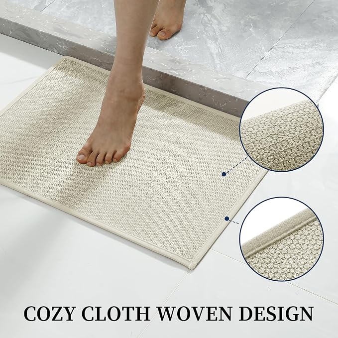 YIHOUSE Beige Bathroom Rugs Sets 4 Piece, Quick Dry Thin Bath Mat with Toilet Rug, Non Slip Absorbent Machine Washable, Bath Runner Rugs for Bathtub Sink Home Decor
