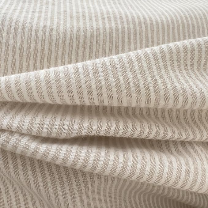 mixinni Tan Striped Duvet Cover Full Size - 100% Washed Cotton Beige Pinstripe Comforter Cover with Zipper Closure, Lightweight & Breathable, 3 Pieces Minimalist Stripes Pattern Printed Bedding Set