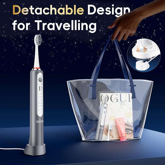 Electric Toothbrush with Water Flosser Combo in One, Professional Flossing Toothbrush for Teeth Cleaning and Flossing, Plaque Removal, Rechargeable,5 Brush Modes & 3 Flossing Speeds,500ML,Gray