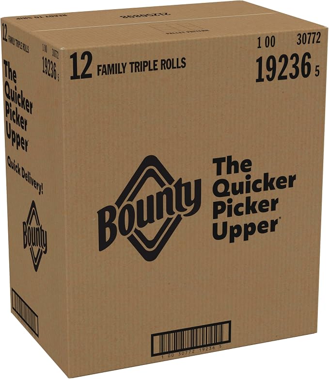 Bounty Quick-Size Paper Towels, White, 12 Family Triple = 40 Regular Rolls
