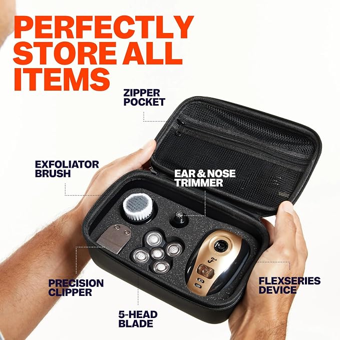 Freebird Electric Head & Body Hair Shaver - Mens Cordless Waterproof Razor with Rotary Blades (FlexSeries, Shaver Kit + Travel Case)