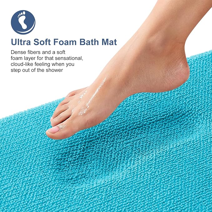 OLANLY Thick Memory Foam Bathroom Rugs 30x20, Absorbent Bath Mat, Aqua Sky | Soft Quick Dry Bath Rugs Mats, Non-Slip, Machine Washable Carpet for Bathroom Floor, Tub and Shower, Home Decor Accessories