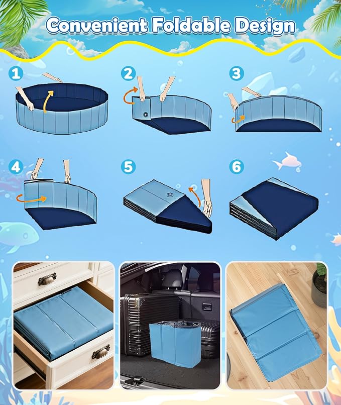 EPN Large Foldable Dog Pool – 0.55MM PVC 2-in-1 Portable Bathtub & Sprinkler for Dogs, Cats, Kids – Heavy Duty, Non-Slip, Summer Water Toy (97 in)