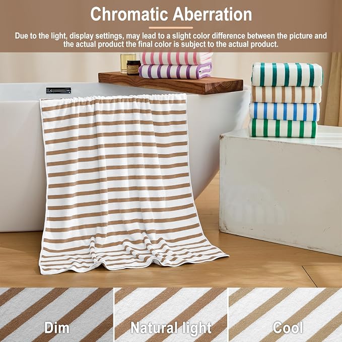 JML Beach Towels Set of 2, 30" x 60", Cabana Stripe Coffee | Hanging Loop, Soft, Absorbent, Quick Dry Bath Towel for Summer Swimming Pool Party, Yoga, Camping