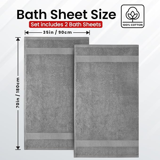 Infinitee Xclusives Jumbo Bath Sheets Towels for Adults – 600 GSM (35X70 Inches)– 100% Ring Spun Cotton, Soft and Absorbent Large Bath Towels for Bathroom (Charming Grey)