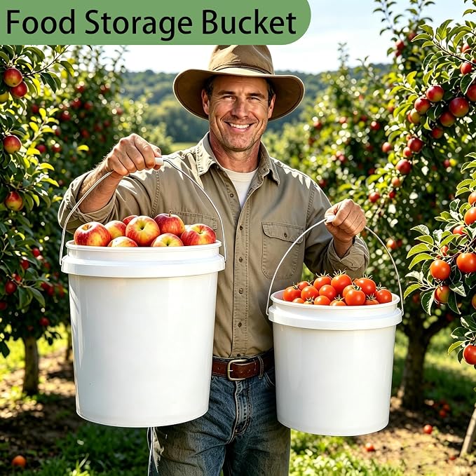 5 Gallon & 2.5 Gallon Plastic Bucket Set with Handle (2 Pack), Water Bucket for Household Cleaning, Car Wash, Plastic Container for Gardening Outdoor Paint Kitchen Storage, DIY Gift, White