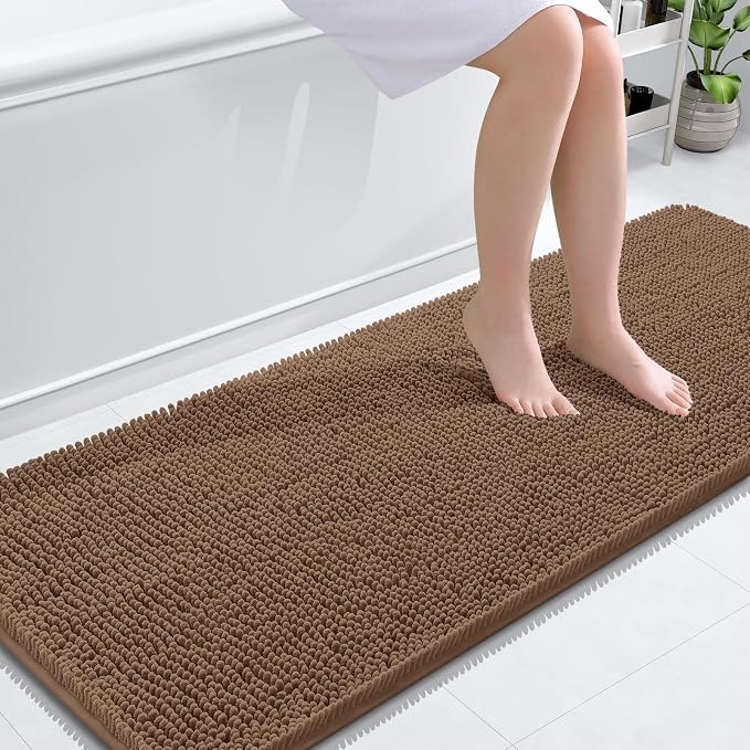 OLANLY Bathroom Runner Rugs 59x24, Extra Soft Absorbent Chenille Bath Rugs, Rubber Backing Quick Dry, Machine Washable Long Bath Mats for Bathroom Floor, Tub and Shower, Home Decor Accessories, Mocha