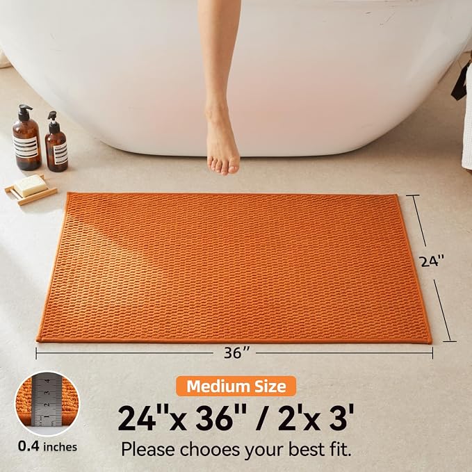 Triohero Bathroom Rugs Non Slip Washable, Super Absorbent Thin Bath Mat Quick Dry Low Pile Bathroom Rug, Orange 24"x36"