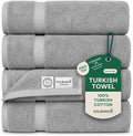 SALBAKOS 4-Piece 100% Turkish Cotton Bath Towels, 27x54 inch, Silver | Standard Size, 630 Gsm Thick Super Soft Highly Absorbent Quick-Dry Bathroom Towel, Premium Hotel & Spa Quality Made in Turkey