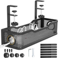 Under Desk Cable Management Tray Black, Cinati Wire Organizers No Drill, Cable Tray with Clamp for Wire Management, Cord Organization Box for Office, Home - No Damage to Desk