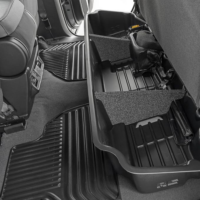 Rough Country Under Seat Storage for Chevy Silverado & GMC Sierra 1500/2500HD/3500HD Double Cab (2019-2026) - Custom Rear Under Seat Organizer Tray Without Lid