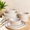 TheTerra Ceramic Dinnerware Sets for 4, 12 Pieces Porcelain Lightweight Plates and Bowls Sets, Scratch Resistant Dish Set, Oven & Microwave & Dishwasher Safe, Primrose Pink