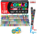 Guangna Acrylic Paint Markers Brush Tip, 120 Vivid Colors with Direct-Liquid Ink Control System, Professional-Grade Paint Pen for Rock Painting, Canvas, Glass, Plastic, Fabric & Creative Crafts