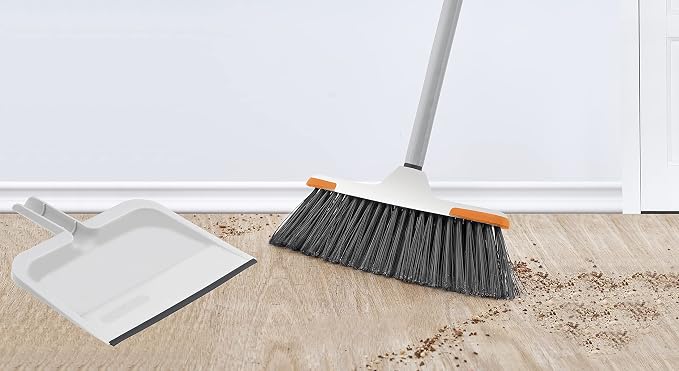 Superio Lightweight Essential Household Broom with Metal Handle, 2-Pack Grey