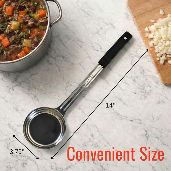 6 oz Solid Stainless Steel Portion Control Ladle Spoon | Commercial-Grade Spoodle for Portioning & Serving - Soups, Sauces & Buffet Service. Color-Coded by Size. Dishwasher Safe.