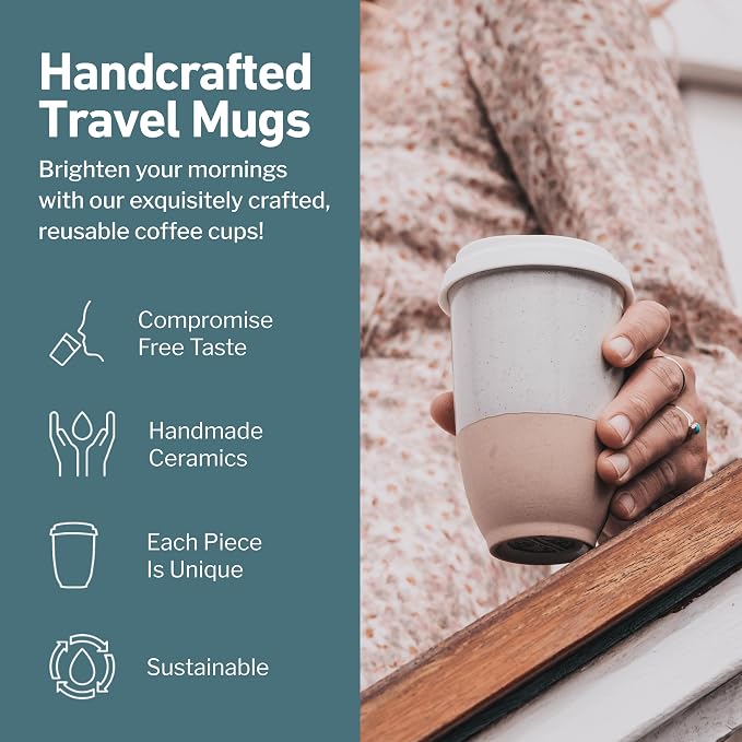 NOVA CERAMICS Travel Mugs - Reusable Coffee Cup – Cute Coffee Mugs Travel Coffee Tumbler – Microwave & Dishwasher Safe To Go Coffee Mug- Gifts For Women Men Him Her – 12oz - Dune