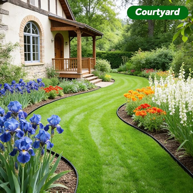 Garden Edging Border, 2In x 100 FT Landscape Edging with 90 Spikes,Black | Plastic lawn edging, Tool-Free Installation, Flexible Landscaping Edging for Garden Flower Beds Yard Lawn Pathway Paver