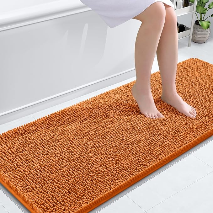 OLANLY Bathroom Runner Rugs 59x24, Extra Soft Absorbent Chenille Bath Rugs, Rubber Backing Quick Dry, Machine Washable Long Bath Mats for Bathroom Floor, Tub and Shower, Home Decor Accessories, Clay