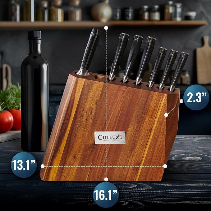 Cutluxe Kitchen Knife Set, 8-Piece Chef Knives with Acacia Wood Block | Razor Sharp Full Tang Blades, High Carbon German Steel – Artisan Series, Professional