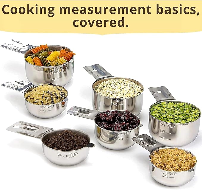 Simply Gourmet Measuring Cups Set of 7, Stackable, 304 Premium Stainless Steel, Kitchen Gadgets for Measure Liquid and Dry Ingredients, Cooking & Baking