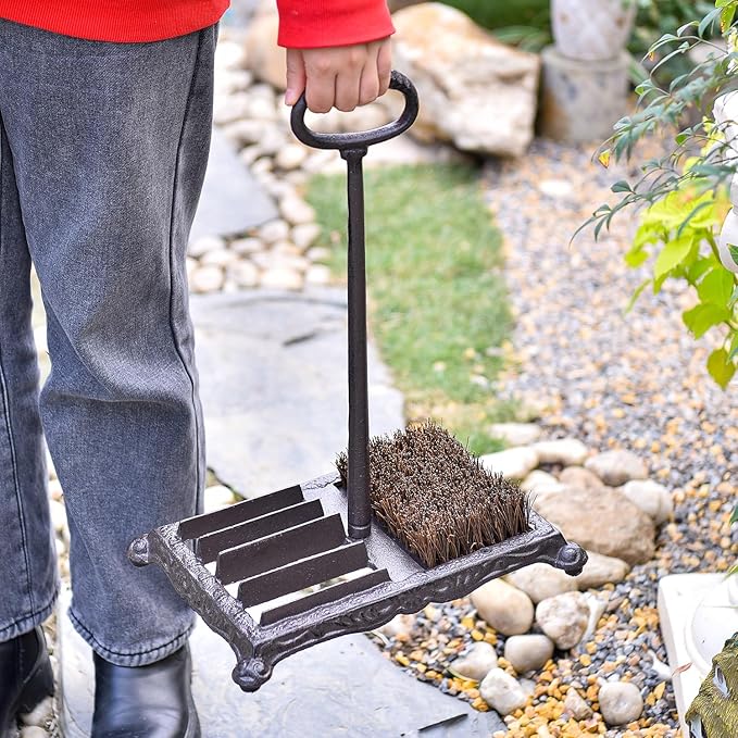 Sungmor Heavy Duty Cast Iron Shoe Scraper Brush, Vintage Rustic Brown Boot Scraper Brush with Handle, Farmhouse Garden Outdoor Boots Mud Cleaner, Shoe Brush Scrubber for Front Door Entrance
