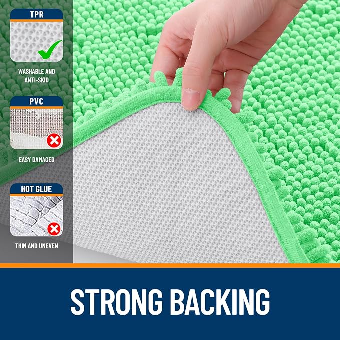 OLANLY Bathroom Runner Rugs 47x24, Soft Absorbent Chenille Bath Rugs, Rubber Backing Quick Dry, Machine Washable Long Bath Mats for Bathroom Floor, Tub and Shower, Home Decor Accessories, Mint Green