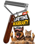 Extra Large 2-Sided Undercoat Rake for Dogs & Cats, Dog Brush for Shedding Remove Mats, Dematting Comb, Safe&Gentle Grooming Brush for German Shepherds Medium to Long-Haired Pets,Premium Wooden Handle