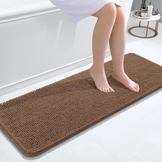 OLANLY Bathroom Runner Rugs 47x17, Extra Soft Absorbent Chenille Bath Rugs, Rubber Backing Quick Dry, Machine Washable Long Bath Mats for Bathroom Floor, Tub and Shower, Home Decor Accessories, Mocha