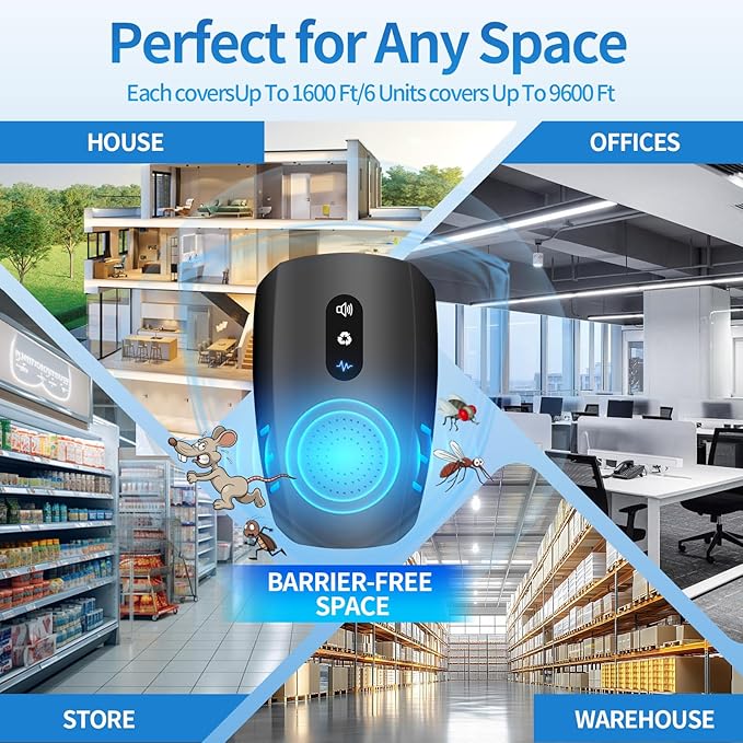 2026 Upgraded Ultrasonic Pest Repellent Indoor Insect Repeller, Pest Control, Repellent Roach, Mouse, Mosquito, Mice, Spider, Bugs, Ant, Rodent Repellent Ultrasonic Plug in, 3 Mode Switching, 6 Packs