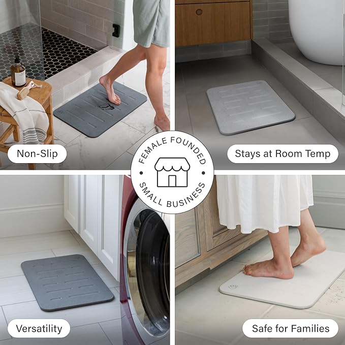 Dorai Home Stone Bath Mat - Premium Diatomaceous Earth Bath Floor Mats with Non-Slip Base, Fast-Drying Modern Shower Mat for Bathroom | Rain Ash - 23.6"x15.4"