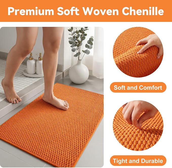 Triohero Bathroom Rugs Non Slip Washable, Super Absorbent Thin Bath Mat Quick Dry Low Pile Bathroom Rug, Orange 24"x36"